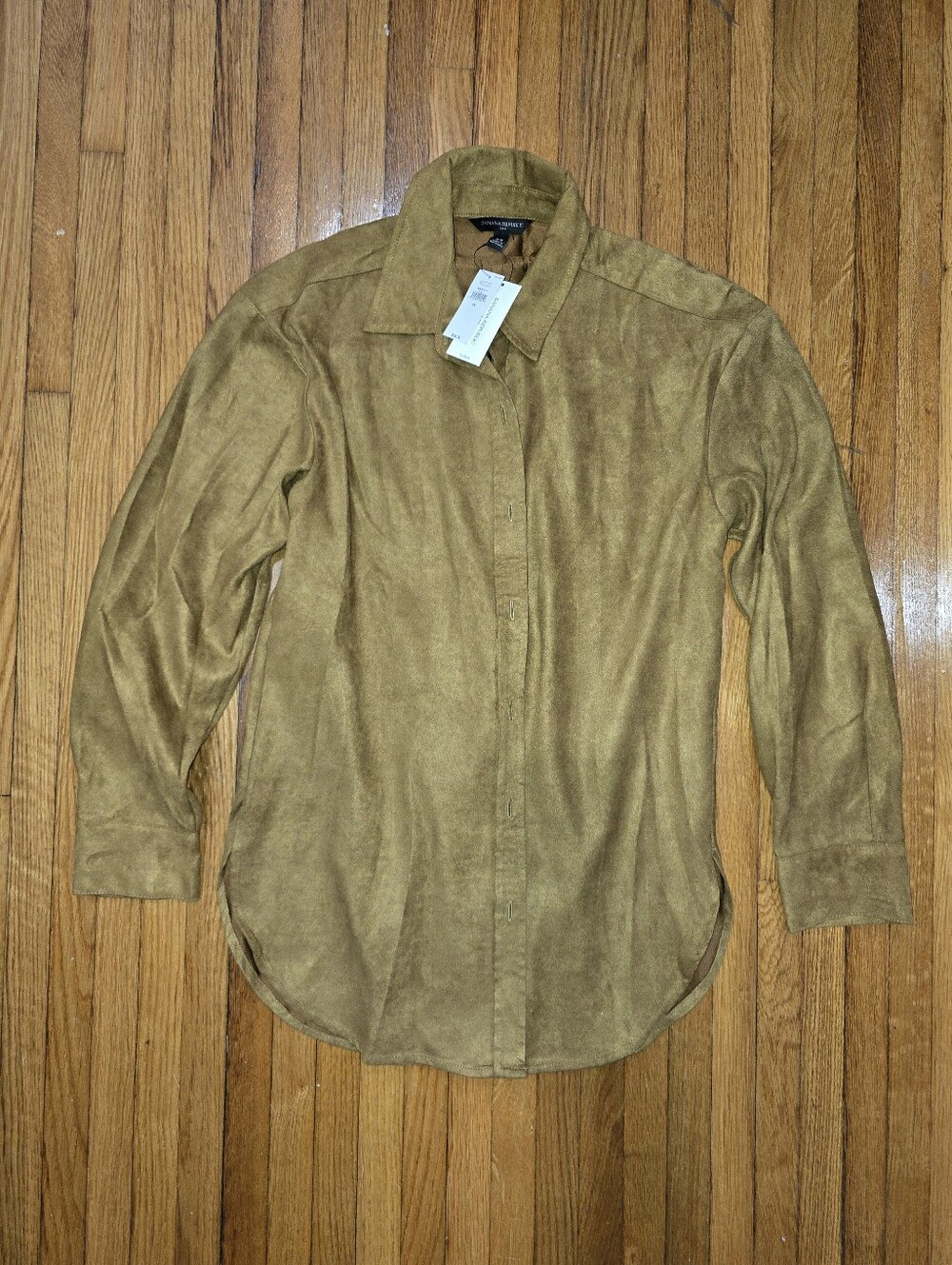 Banana Republic Women Faux Suede Shirt Jacket in Olive Tan